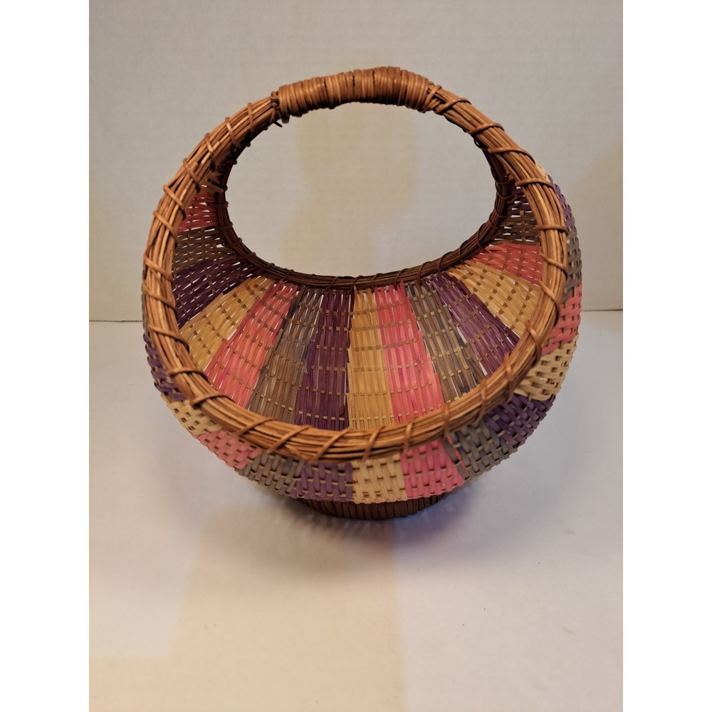 Vintage 1986 Avon Pastel Collection Handled Woven Bamboo Basket 1980's Retro